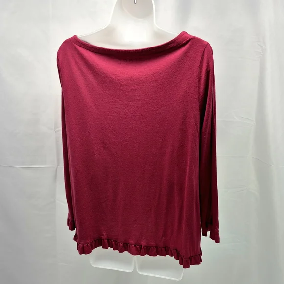 Loft Cranberry Ruffle Hem Long Sleeve T-Shirt Top Blouse Woman's Large - Picture 3 of 11